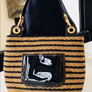 Eric Javits purse, squishee bag, black and raffia